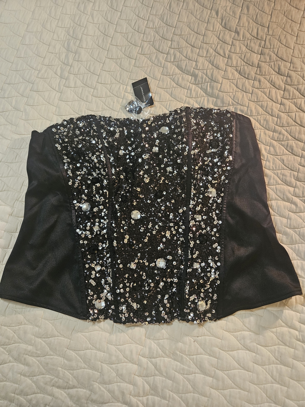 NWT Ashley Stewart Gothic Romance,Glam, Black Sequin Corset Strapless Top -20
